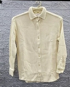 New MATE Organic Waffle Long Sleeve Button Up Shirt Cream Size Small - Picture 1 of 6