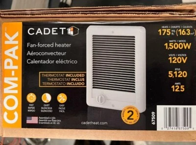 NUEVO CADET 67509 1500W 12.5A 120V 5118 BTU VENTILADOR ELÉCTRICO DE PARED CALENTADOR CON TERMOSTATO Foto 1 de 4