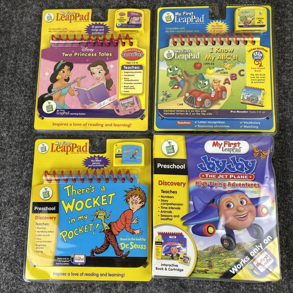 Lot Of 4 Leap Frog My First Leap Preschool Pad Learning Games Dr Seuss Disney - Image 1 of 4