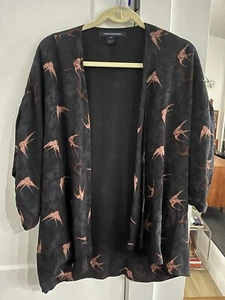 French Connection Kimono Jacket Birds Swallows Black Women’s Size M/L - Picture 1 of 5