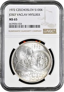 Czechoslovakia 100 korun 1972, NGC MS65 PATTERN, "Death of Josef Vaclav Myslbek" - Picture 1 of 2