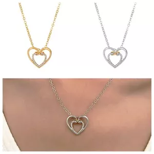 925 Versilbert Acht Doppel Hug Herz Halskette Anhänger Glänzend Liebe Geschenk - Bild 1 von 7