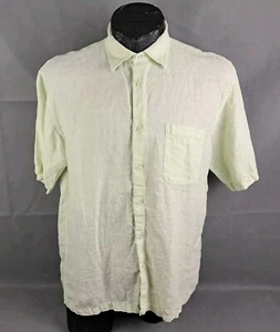 Donald J Trump Mens Shirt Large Linen Button Up Short Sleeve Lime Green Pastel  - Picture 1 of 12