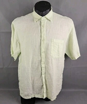 Donald J Trump Mens Shirt Large Linen Button Up Short Sleeve Lime Green Pastel  - Image 1 of 4