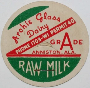 Vintage Milchflaschenverschluss Archie Glas Molkerei Raw Anniston Alabama New Old Stock - Bild 1 von 2