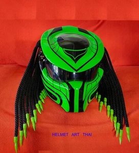 GREEN CUSTOM PREDATOR MOTORCYCLE HELMET - Picture 1 of 6