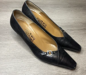 Salvatore Ferragamo Minuetto Black Snakeskin Pumps Heels Size 9.5 B - Picture 1 of 12