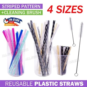 Reusable Plastic Straw Cleaning Brush Party Colourful Drinking Straws Jumbo Size - Picture 1 of 17