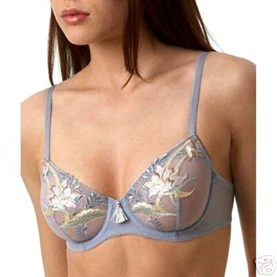 Sujetador SB035 OnGossamer NUEVO 6901 Avant Transparente Bordado Encaje Malla Suave Copa Demi UW Foto 1 de 2