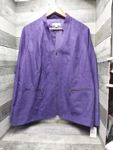 Studio Works Womens Jacket Size 18W Purple Faux Suede Full Zip Coat  - Picture 1 of 7