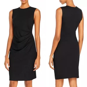 Theory Draped Front Pleated Waist Black Sheath Dress Wool Blend Career Size 6 - Picture 1 of 12