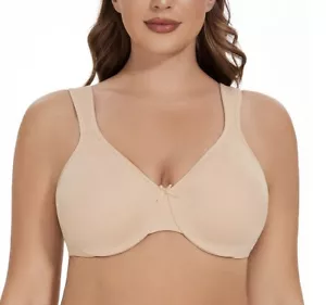 Women's Minimizer Seamless Unlined Comfortable Plus Size Underwire Bra Beige 34G - Picture 1 of 3