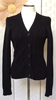 KENAR 100% 羊绒黑色 V 领纽扣开衫毛衣 S 码 FX3 — 第 1/4 张图片