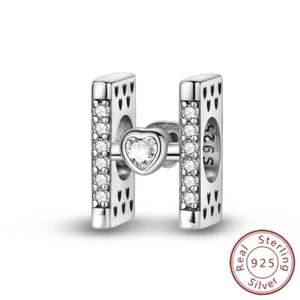 MULA 925 Sterling Silber Buchstabe H DIY Charm Herz CZ Bead Für Frauen Armband - Bild 1 von 7