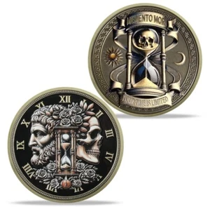 Inspirational Memento Mori Coin Wheel of Time Real 3D Skull Coin.   W/Holder - Picture 1 of 7