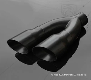 Black Truck Pickup Exhaust Muffler Tip Dual 4" Round Staggered 3" ID Side Exit - Bild 1 von 1