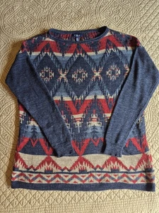 Chaps Ralph Lauren Women's XL Crew Neck Lightweight Sweater Cotton Southwestern - Picture 1 of 9