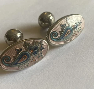 DUCHAMP LONDON PINK PAISLEY ENAMEL MENS CUFFLINKS - Picture 1 of 4