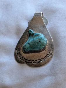 Navajo Tom Willeto Vintage 2,75" Sterlingsilber Naturstein Türkis Anhänger - Bild 1 von 7