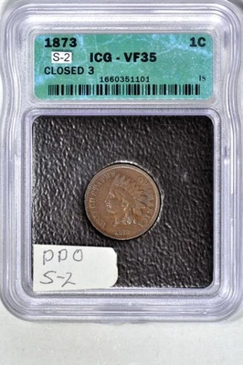 1873 1C Closed-3 DDO FS-102 Snow-2 Indian Head Cent ICG VF35BN - Image 1 of 3