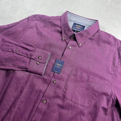 Charles Tyrwhitt Shirt Mens XL Berry Plain Classic Fit Winter Soft Button Down - Image 1 of 4