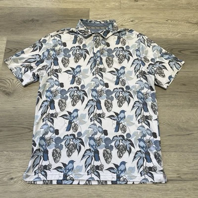 Camisa Polo de Golf Walter Hagen Adulto Mediana Blanca Azul Floral Cuello de Pájaros Hombres Foto 1 de 4