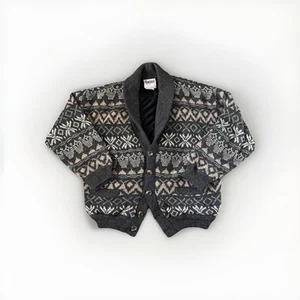 VTG Tundra Canada Coogi Style 3D Geometric Wool Button up Sweater w/Lining Sz XL - Picture 1 of 10