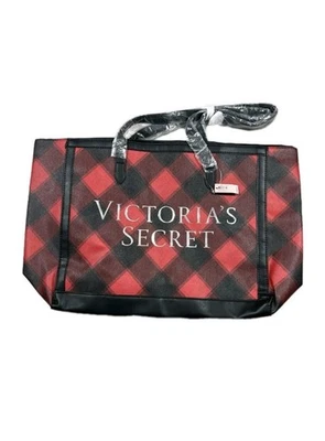 NWT Victoria's Secret Red Black Buffalo Plaid Large Tote Bag MSRP $58 Sealed! - Image 1 of 4