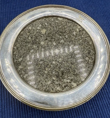 CHAMPAGNE~MONTAÑA RUSA DE VINO BORDE PLATEADO~INSERTO DE MÁRMOL~EMBLEMA DE CABALLO~PIES~6,5" Foto 1 de 4