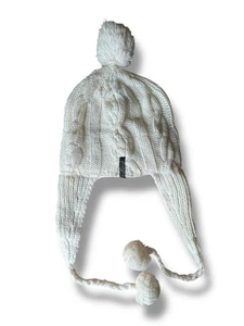 Barts Mütze weiß Zopfmuster Bommel Ohrenklappe Fleece gefüttert Damen Medium warm  - Bild 1 von 7
