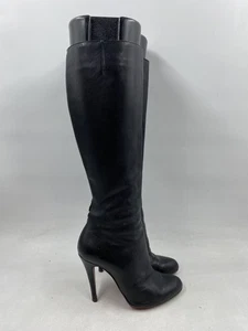 Christian Louboutin Black Leather Tall High Heel Boots W 5 - Picture 1 of 9