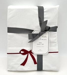 Pottery Barn~Monique Lhuillier Nell Embroidered Bow Sheet Set FULL~Red White~NEW - Picture 1 of 5