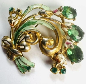 Vintage Fred Gray Coro Strass handbemalte Brosche Anstecknadel - Emaille Gebrauchsspuren + unsigniert - Bild 1 von 9