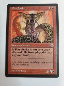 MTG Magic The Gathering Card Fire Snake Summon Creature Red Portal 1997 - Picture 1 of 2