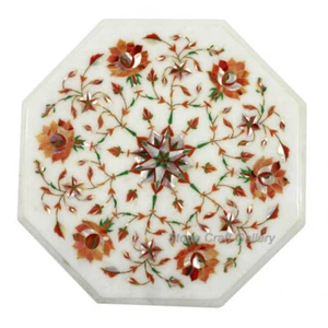 12" Marble Corner Table Semi Precious Stones Work Inlay Home Decor - Picture 1 of 3