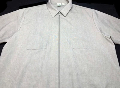 Haband Mens Button Front Short Sleeve Polyester Cuban Beige Shirt X Large XL - Image 1 of 4