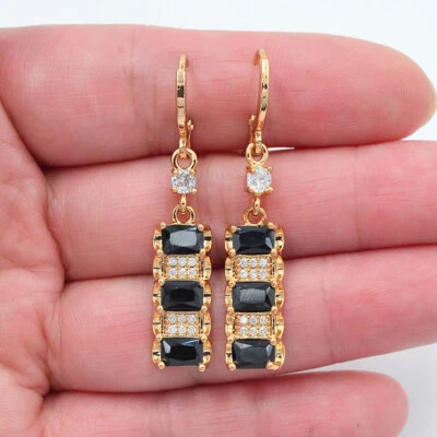 18K Yellow Gold Filled Fashion Lake Blue Mystic Topaz Rectangle Drop Earrings - Image 1 of 4
