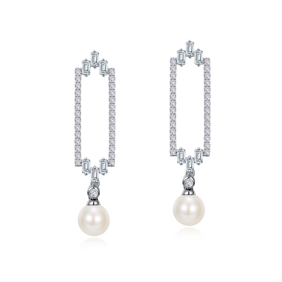 *BRAND NEW* Sterling Silver Platinum-Bonded Cultured Freshwater Pearl Earrings - Image 1 of 1