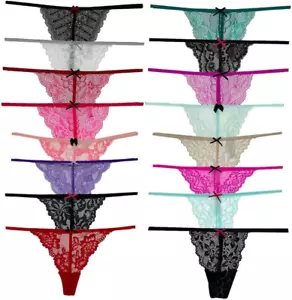 Pack of 6 Women Lacy G-String Thongs No Show Panties Sexy Underwear Assorted Lac - Picture 1 of 6