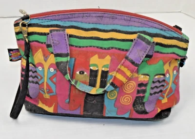 Cartera de Colección Laurel Burch Años 90 Gato y Peces Colores Vibrantes Bolso Dije 8 X 13 Pulgadas Foto 1 de 4