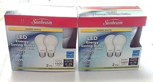 Sunbeam 100W Led Dimmable Light Bulbs 4 Total  Energy Star ,1600 Lumens, 3000 - Picture 1 of 6