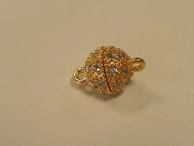Alloy Oval Gold Rhinestone Magnetic Clasp, 16x10mm, Hole: 1.5mm Jewelry Making - Image 1 of 4