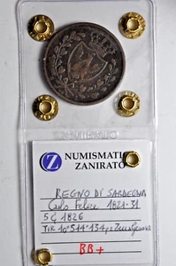5 Centesimi  1826 P  Carlo Felice   Regno Di Sardegna  Periziata  BB+  ZANIRATO - Imagen 1 de 4
