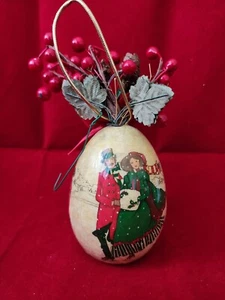 Vintage Tema Navidad Huevos Grandes Reales Arte Cerezas Cintas Rojas y Verdes Bellotas - Imagen 1 de 3