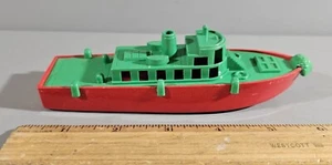 VINTAGE IDEAL DEATOY HARD PLASTIC TUG BOAT GREEN/RED 6” - Picture 1 of 5