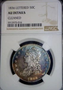 1836 NGC AU Det. Capped Bust Half Dollar Silver Toned Coin BEAUTIFUL TONE NR - Picture 1 of 11