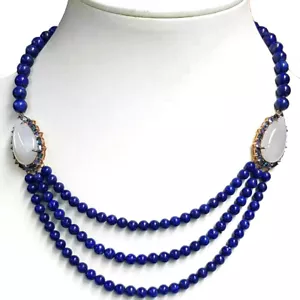 Collana Meher's Vermeil 3 file di perle di lapislazzuli a forma di pera grigia pietra solare gemma stazione - Foto 1 di 7