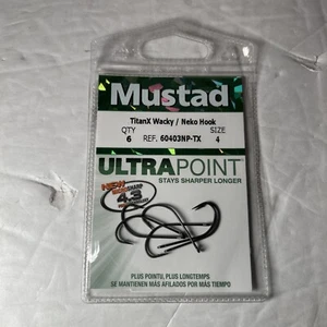 6 Mustad TitanX Wacky / Neko Hooks 60403NP-TX Size 4 - Picture 1 of 3