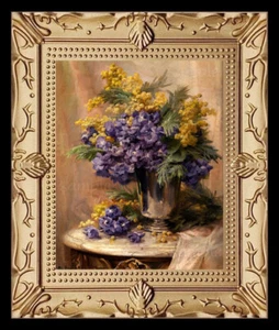 Cuadro artístico miniatura floral flores naturaleza muerta de 1800 casa de muñecas 8654 - Imagen 1 de 1