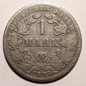 1 Mark 1876, Deutschland - Wilhelm I., Typ 1 - großes Schild, original - Bild 1 von 2